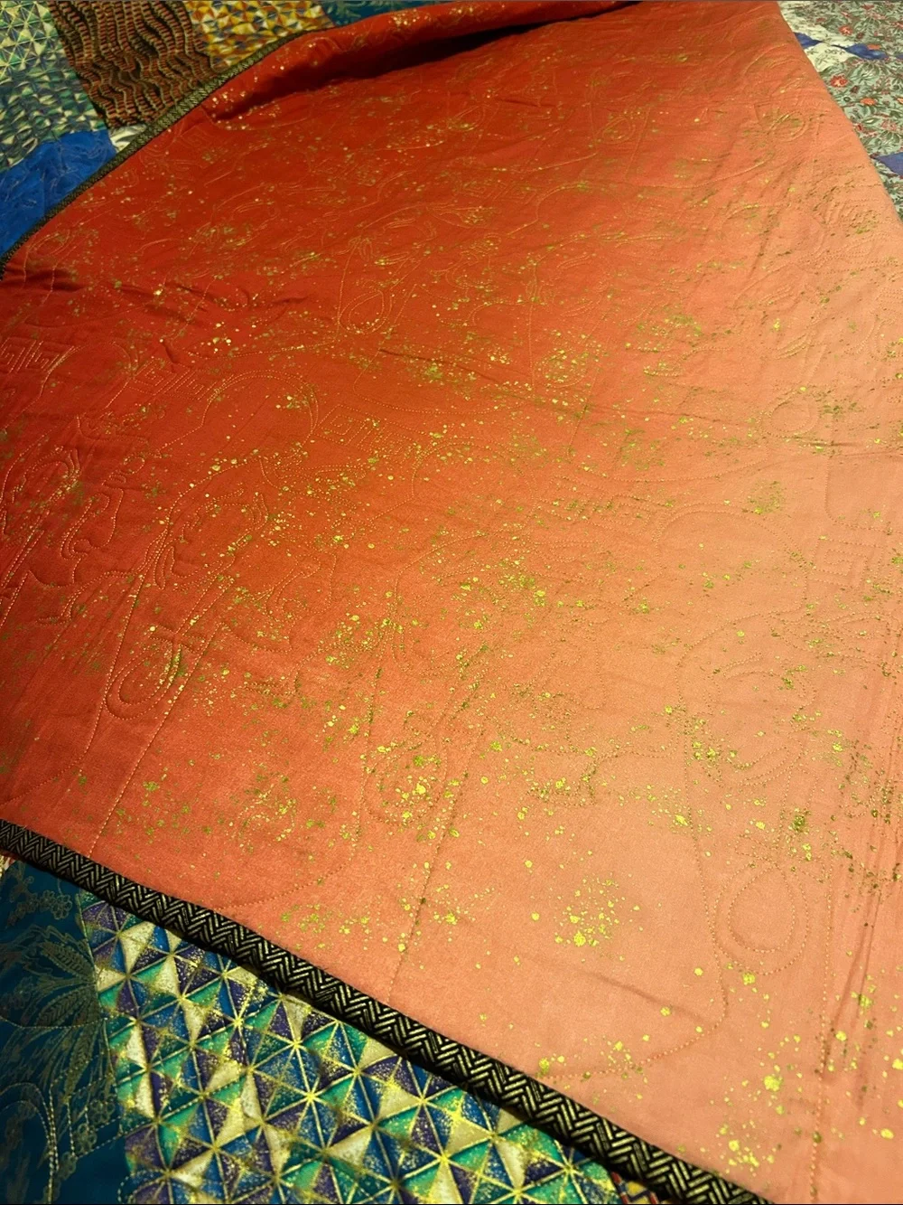 ONE OF A KIND- HANDCRAFTED Quilt W/Pharaoh Stiches, Multicolor Metallic